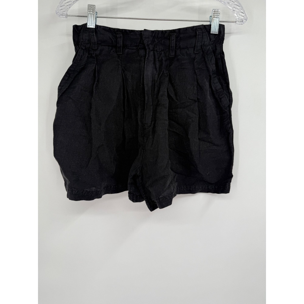Free People SZ 0 Calla Trouser Shorts Linen Blend Pockets Zip-Fly Black Wash New